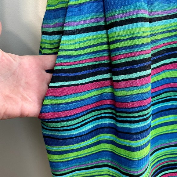 Nanette Lepore Dress 8 Blue Green Silk Linen Stripe Beaded Ruffle Mamacita Frock - Picture 9 of 14